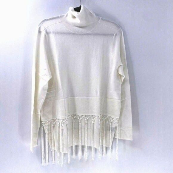 DG2 by Diane Gilman - Fringe Fully Fashioned Turtleneck Blouse - Ivory, XL - Picture 3 of 7